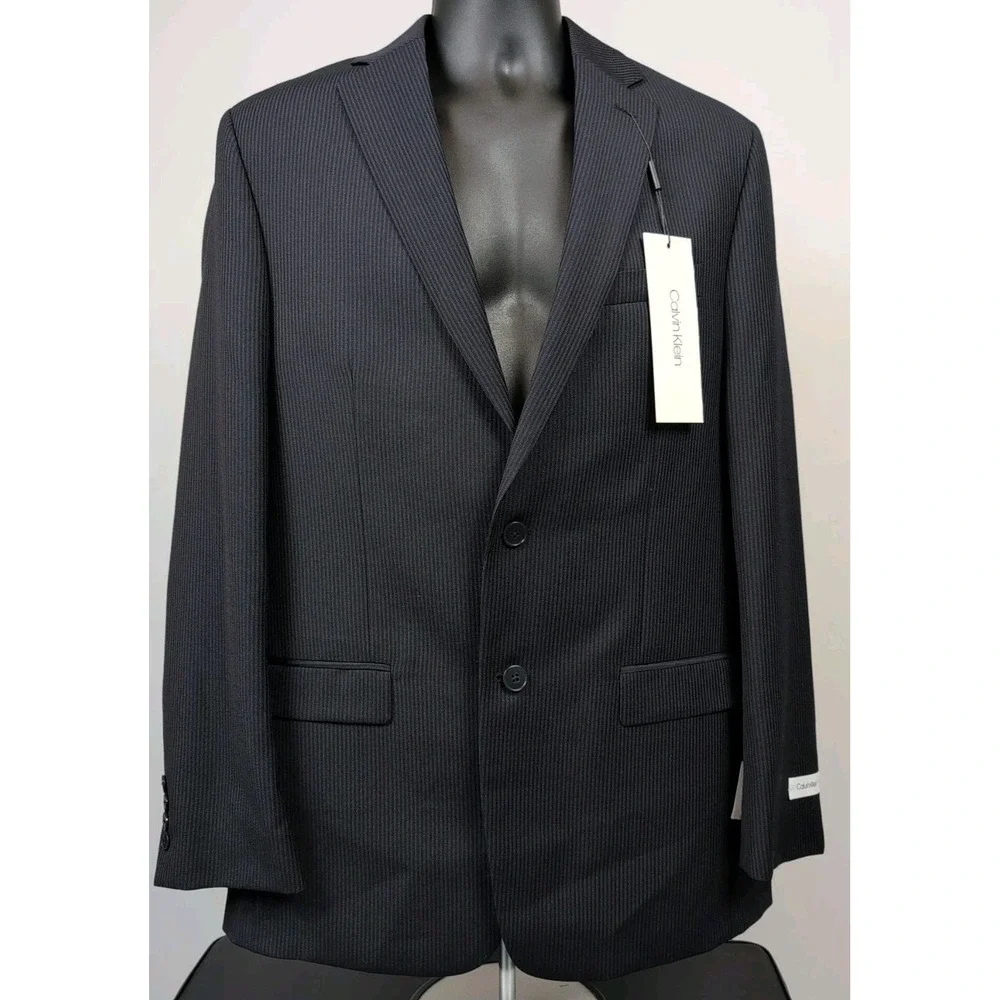 Calvin Klein Suit Mens 40L 34W Navy Pinstripe‎ Wool 2 Piece MLKA2 Malik NWT